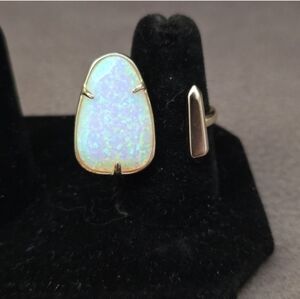 RARE Kendra Scott Gold Open Ring White Kyocera Opal Stone Sparkle Adjustable